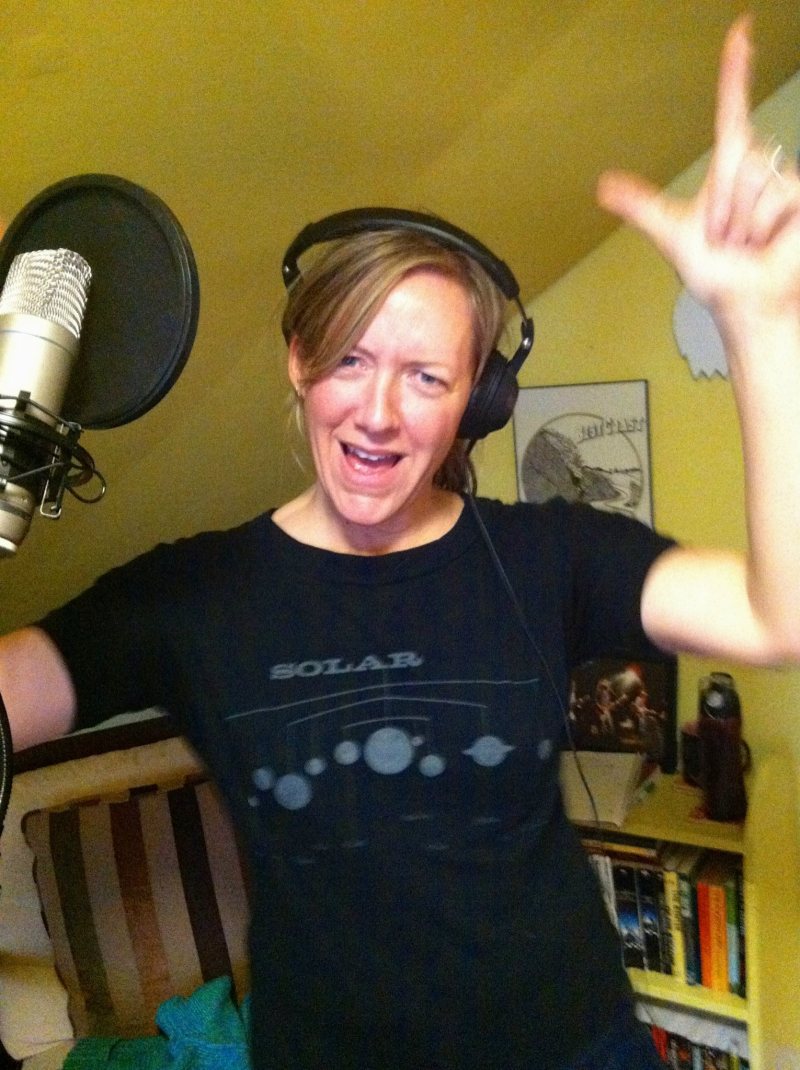 Darlene recording vocals for the new Black Rabbit record at Headbangers Hall, Burlington, VT